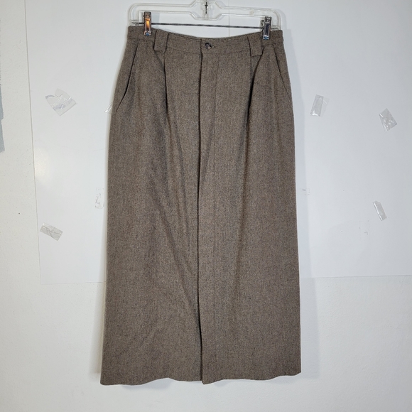 Vintage J G Hook Wool A-line lined Btn Frnt Skirt with Back Split Brown Size 12 - Picture 2 of 9